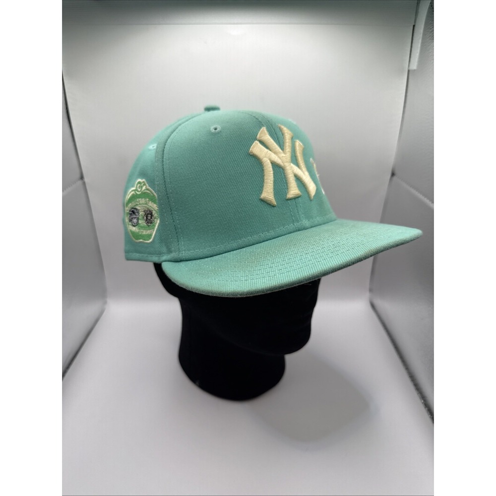 New Era Yankees 1977 All Star Game Apple Patch Turquoise Fitted Hat Size 7 1/2